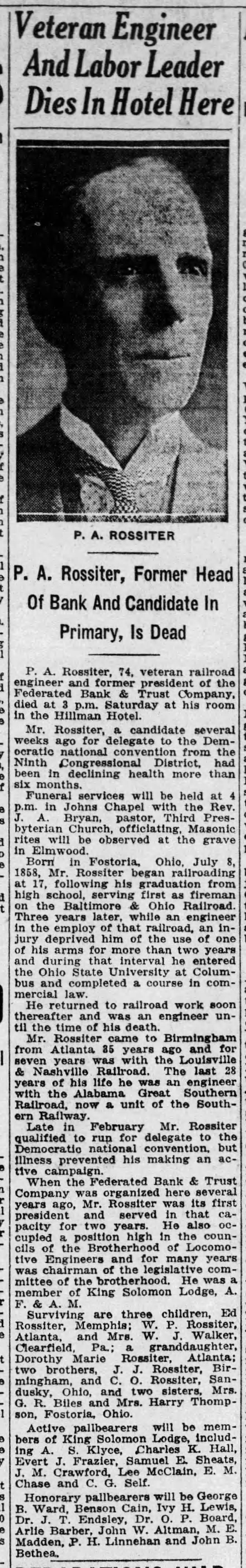 P.A. Rossiter obituary